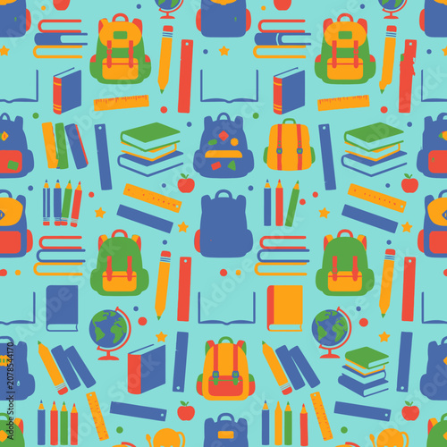 Colorful School Backpacks and Books.