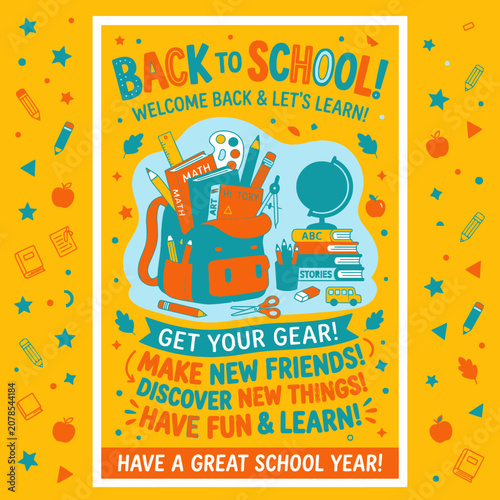 Colorful school supplies and books.