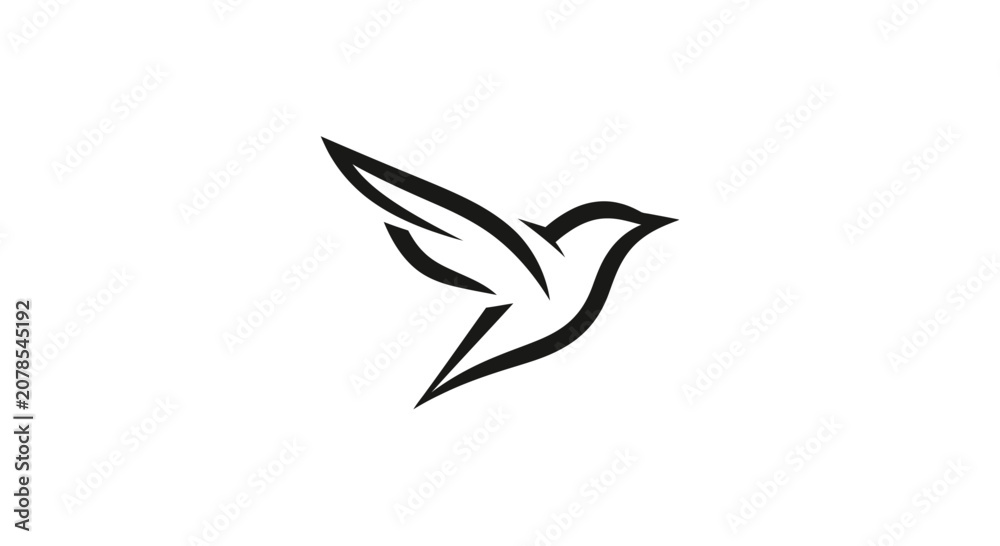 Obraz premium Minimalist black line art of a soaring bird on white background