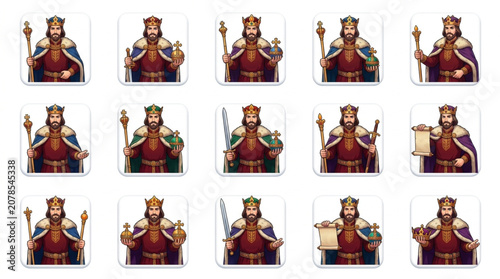 Φωτογραφία Collection of Royal King Icons with Scepters and Crowns.