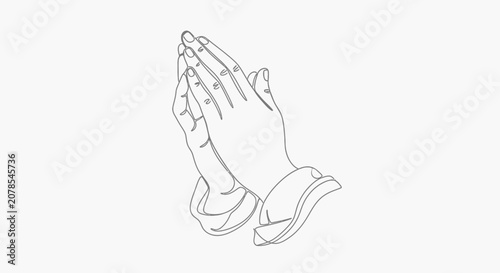 Outlined hands in prayer position on white background minimalist design