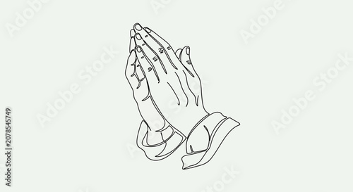 Outlined hands in prayer position on white background minimalist design