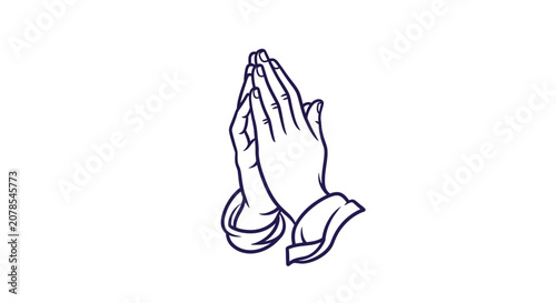 Outlined hands in prayer vector illustration on white background