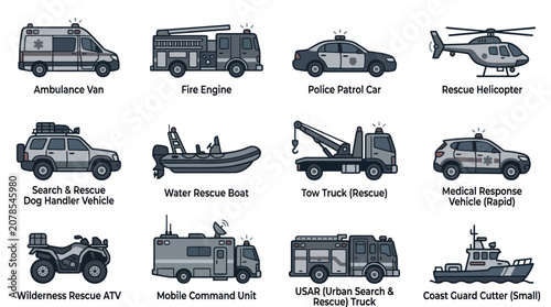 Quadro su tela Emergency Response Vehicles Lineup Display.