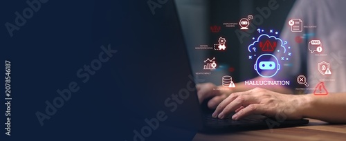 Fotografía Hallucinate of artificial intelligence shows error and incorrect or misleading information with fake data on a digital screen caused by an inaccurate glitch in the algorithm