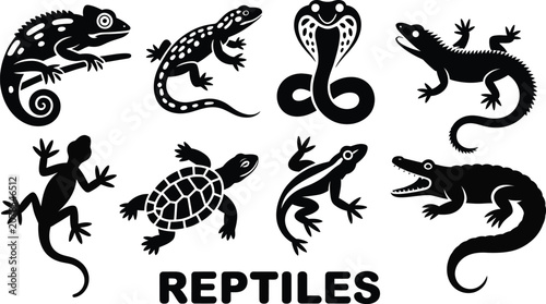 Foto Reptile animal vector icon set for educational materials and nature projects