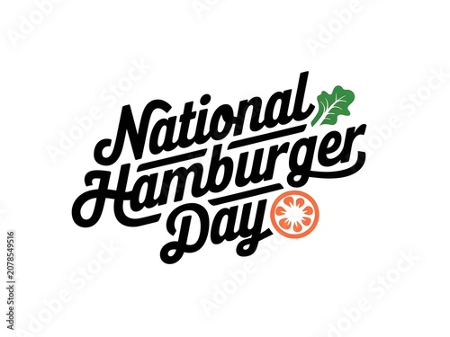 National Hamburger Day Typography with Tomato and Lettuce Icon