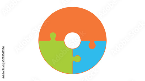 Vibrant circular puzzle chart with four distinct colorful interlocking segments displayed