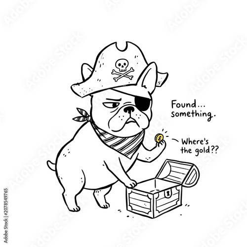 Canvastavla Funny pirate french bulldog wearing eyepatch and hat holding single coin