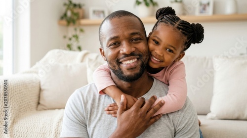 Joyful African American Father Embraces Adorable Daughter at Home in Tender Family Moment
