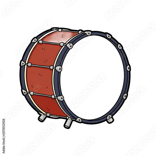 Cartoon Illustration Of A Red Bass Drum Isolated On A Plain White Background