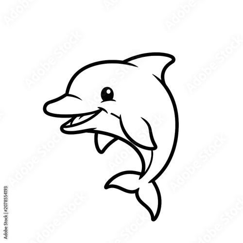 Cute Cartoon Dolphin Jumping In Minimalist Line Art Style With Transparent Background