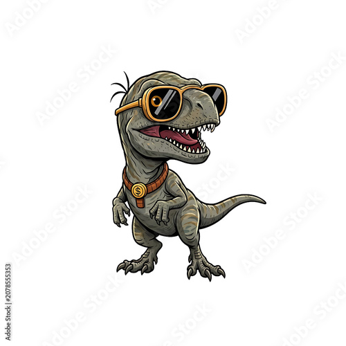 Pixel Art Tyrannosaurus Rex Wearing Sunglasses And Leather Collar Isolated On White Background