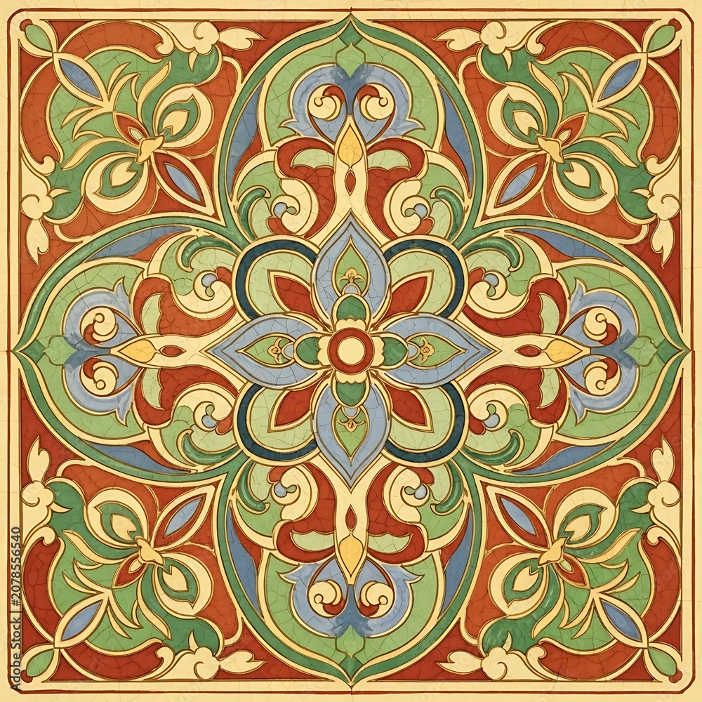 Fototapeta premium Intricate Traditional Tile Pattern with Floral Motifs.