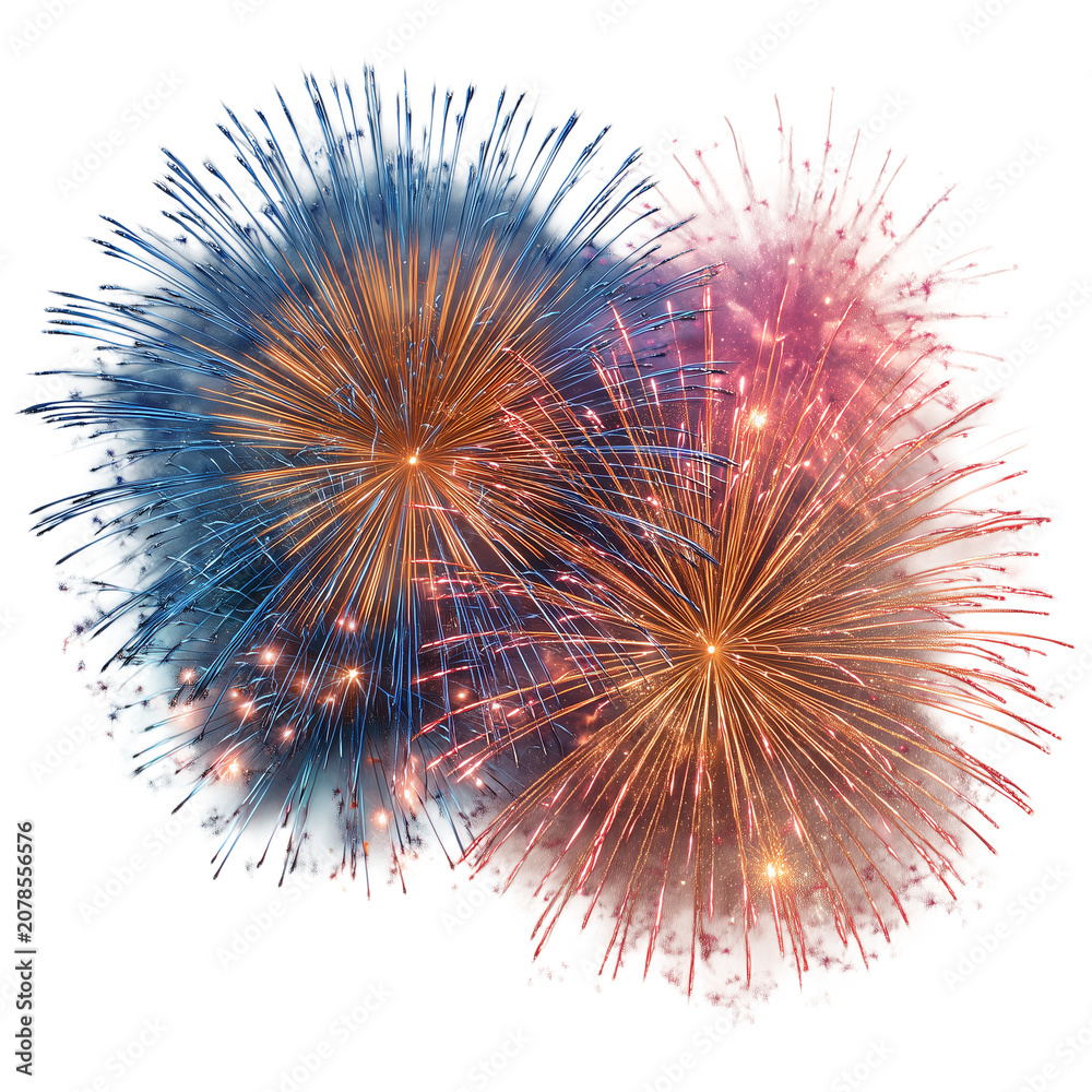 Obraz premium Vibrant blue and orange fireworks explosion isolated on transparent background