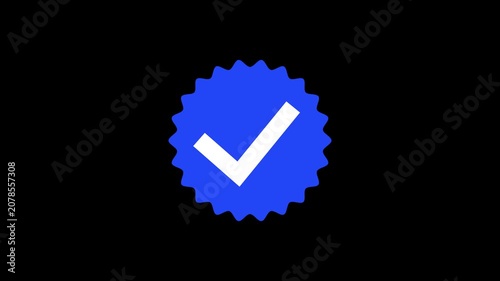 Blue verified badge check mark icon animation. Social media account verification,premium account check mark.