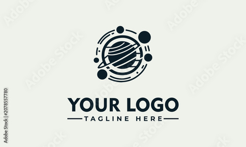 Obraz na płótnie Stylized Planet with Rings Space Astronomy Vector Logo Illustration for Science
