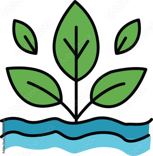 Eco-Friendly Botanical Graphic: Simple Outline of Plant Life and Water