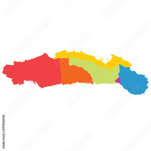 Detailed vector map of Gorontalo province with 7 regencies and cities.