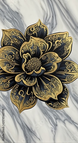 Elegant Gold and Black Floral Jewelry Design on White Fabric Background.
