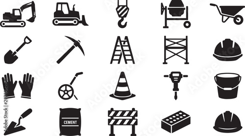 Construction and Building Equipment Icons Vector Illustration