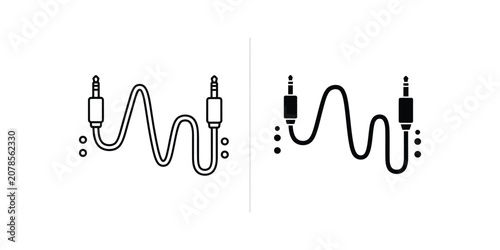 Bild auf Leinwand Auxiliary Audio Cable Icons Set with Outline and Solid Styles for Music and Soun