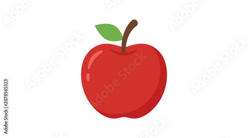 Red Apple with Green Leaf Isolated on White Background, Fresh Healthy Fruit Illustration Icon Symbol for Natural Food and Organic Diet Design