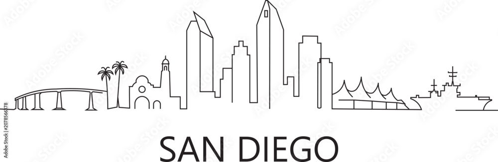 Obraz premium San Diego skyline in elegant line art style