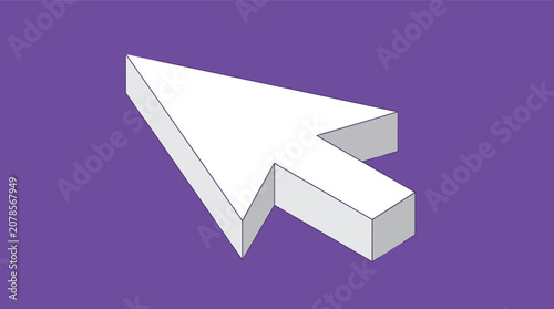 Isometric white computer mouse cursor arrow pointer on purple background