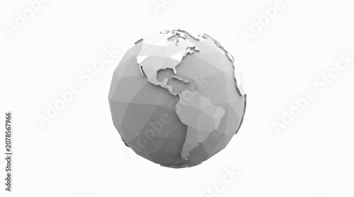 Low poly 3d earth globe monochrome world map planet isolated on white background