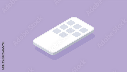 Isometric white smartphone mobile device with app icons on purple background vector illustration