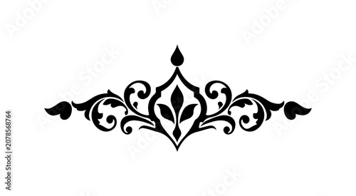 Ornate damask border, elegant floral design, black vector flourish, decorative frame element