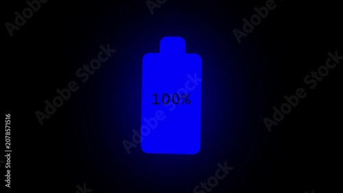 Glowing battery fast charging animation, Glowing animated battery icon. Abstract sign of the glow battery charging on the black screen background video.