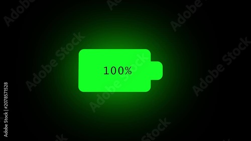 Glowing battery fast charging animation, Glowing animated battery icon. Abstract sign of the glow battery charging on the black screen background video.