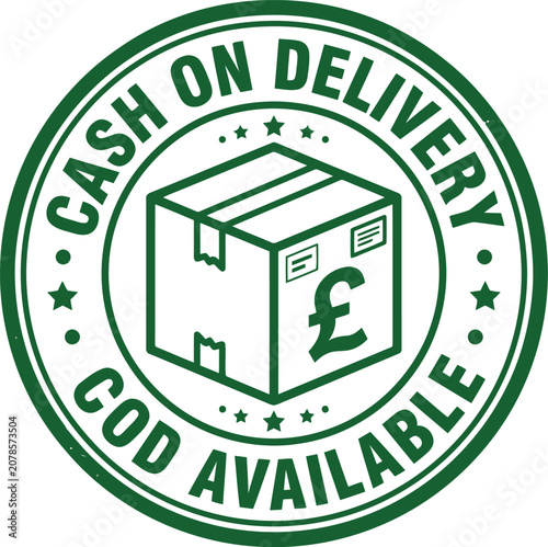 Quadro su tela Cash on delivery cod available box parcel payment method currency pound sterling money transaction