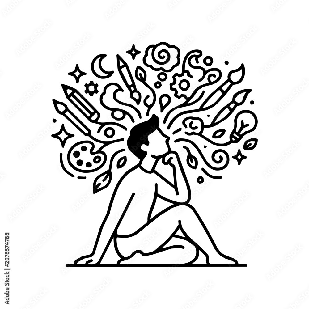 Fototapeta premium Creative Man Thinking with Inspiration and Imagination as an Artist Visualizing New Ideas