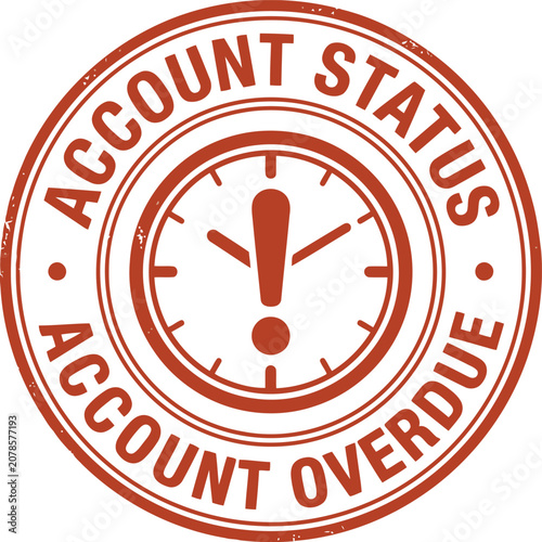 Φωτογραφία Account status account overdue red stamp with clock and exclamation mark symbol representing late payments
