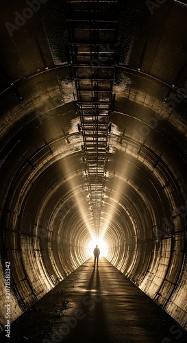 Mysterious Person Standing Inside Large Circular Tunnel.