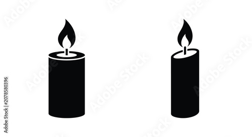 Tableau sur toile Two burning candles depicted as black silhouettes against a white background sil