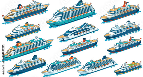 Obraz na plátně Modern cruise ship vessel vector collection, various luxury ocean liner boats is