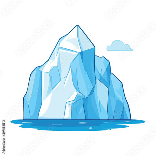 Cartoon iceberg illustration floating in blue ocean water.