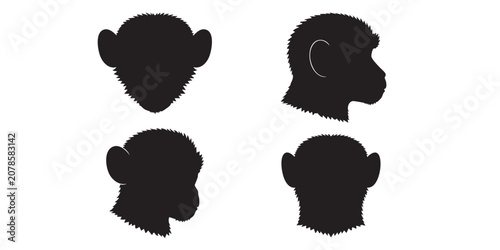 Photography Black Silhouette Vector Set of Monkey and Ape Head Face Profile Icons