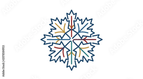 Abstract Snowflake Design with Maple Leaf Elements.