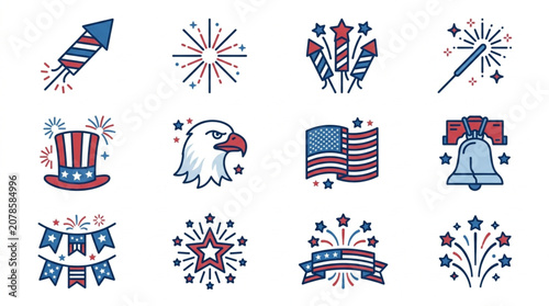 Collection of American Independence Day Icons and Symbols.