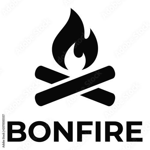 Bonfire icon with flame and crossed logs symbol  outdoor fire pit sign icon