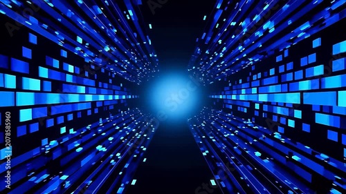 Blue light cubes in digital tunnel