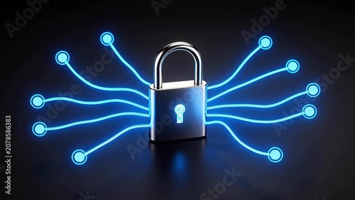 Padlock with glowing blue lines