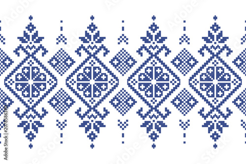 Cross Stitch Pattern concept folk embroidery seamless texture, rustic ornament motif. Design for: fabric, fashion, decor, blanket. Pattern charm woven art. I drew this by myself, it’s not AI generated