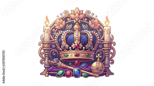 Obraz na płótnie Ornate Royal Crown Scepter Orb Jewels and Candles.