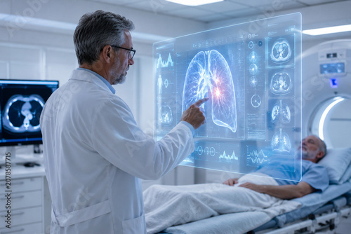 Doctor Using AI Medical Imaging Interface for Advanced Lung Disease Diagnosis